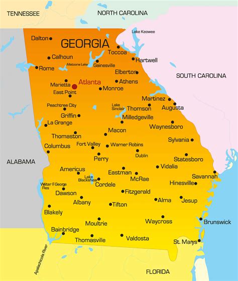georgia map of state with cities